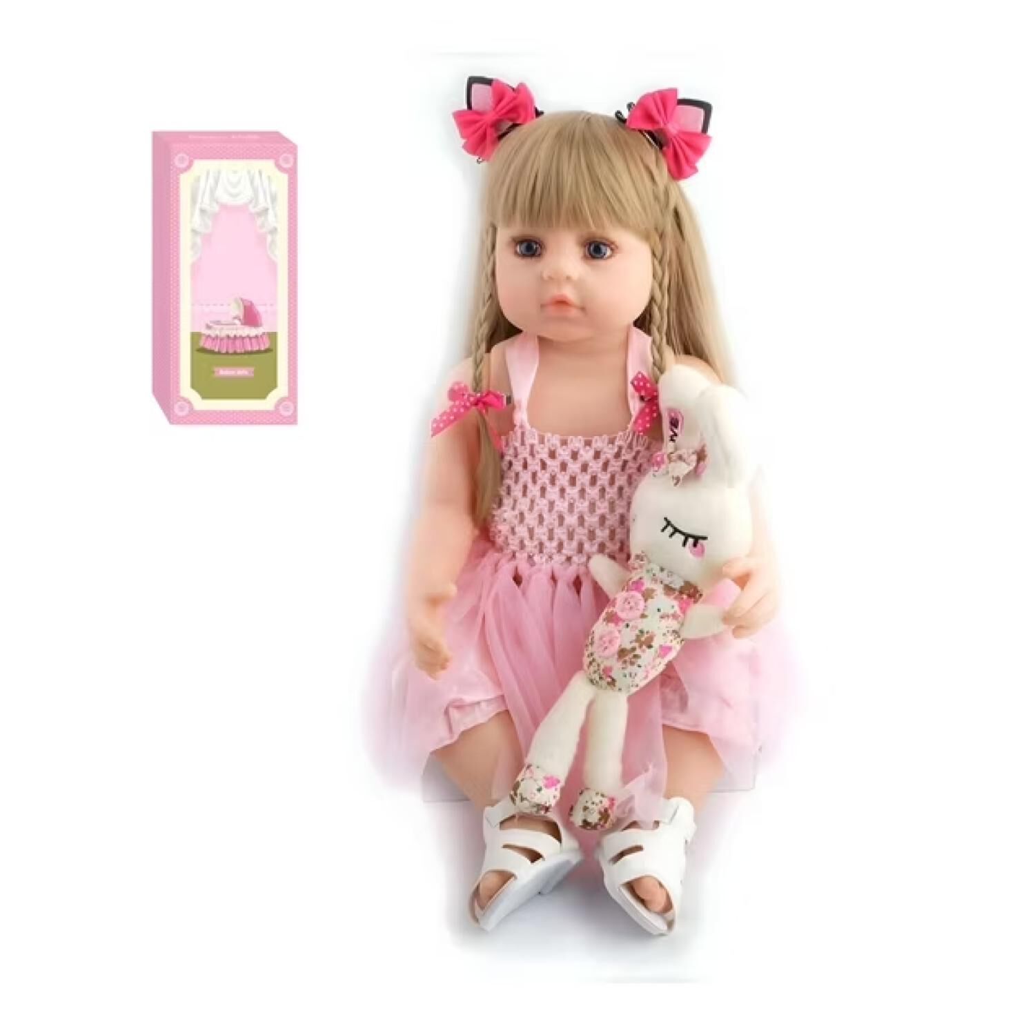 Juguete Bebe Realista 55cm Rubia Vestido Rosa Reborn Infantil image number 2.0