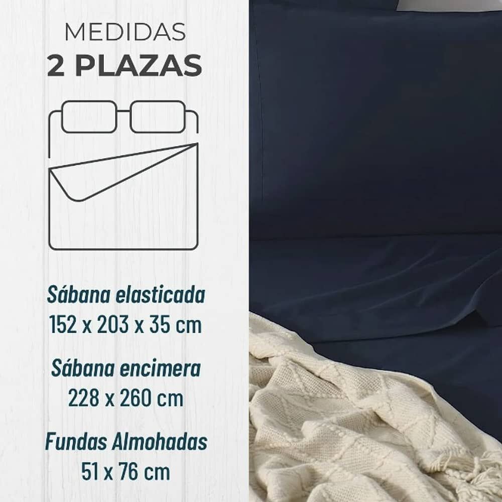 Sabana 1800 Hotel Ultra Suave + Funda Bordada. 2 Plazas Azul Marino image number 2.0