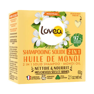Shampoo Solido 2 En 1 Monoi Para Cabello Seco Y Dañado 60 Grs Lovea