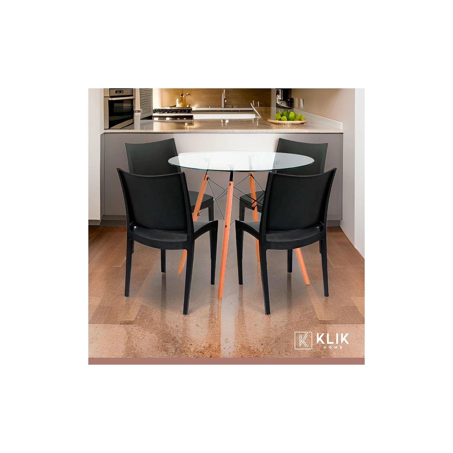 Comedor Mesa Eames De Vidrio 100cm + 4 Sillas De Terraza Exterior - Negras image number 1.0