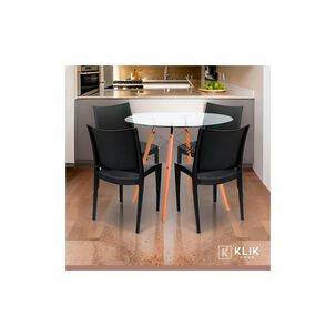 Comedor Mesa Eames De Vidrio 100cm + 4 Sillas De Terraza Exterior - Negras