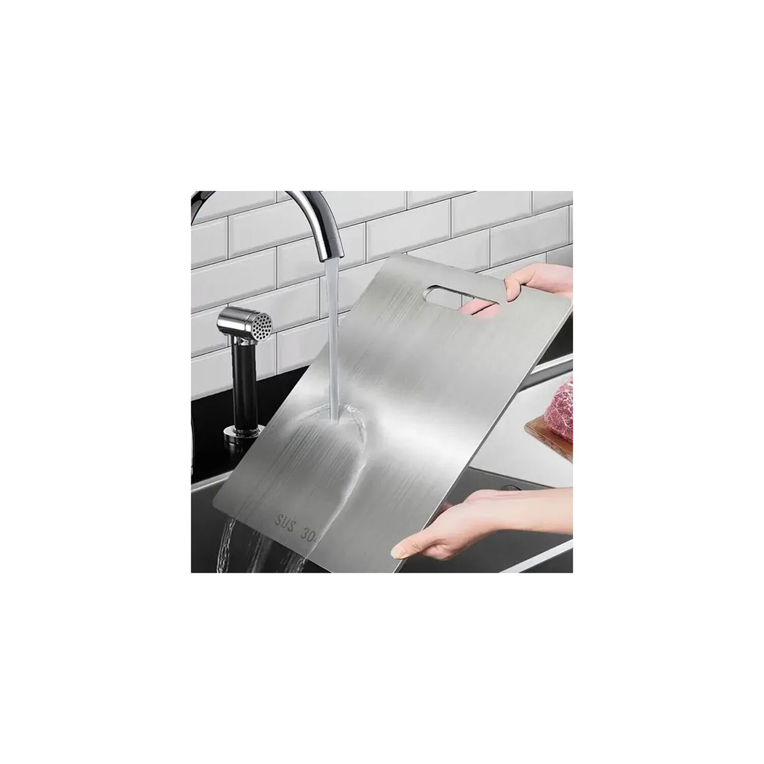 Tabla De Cortar Doble Cara Acero Inoxidable 36x25 Cocina Lisa image number 2.0