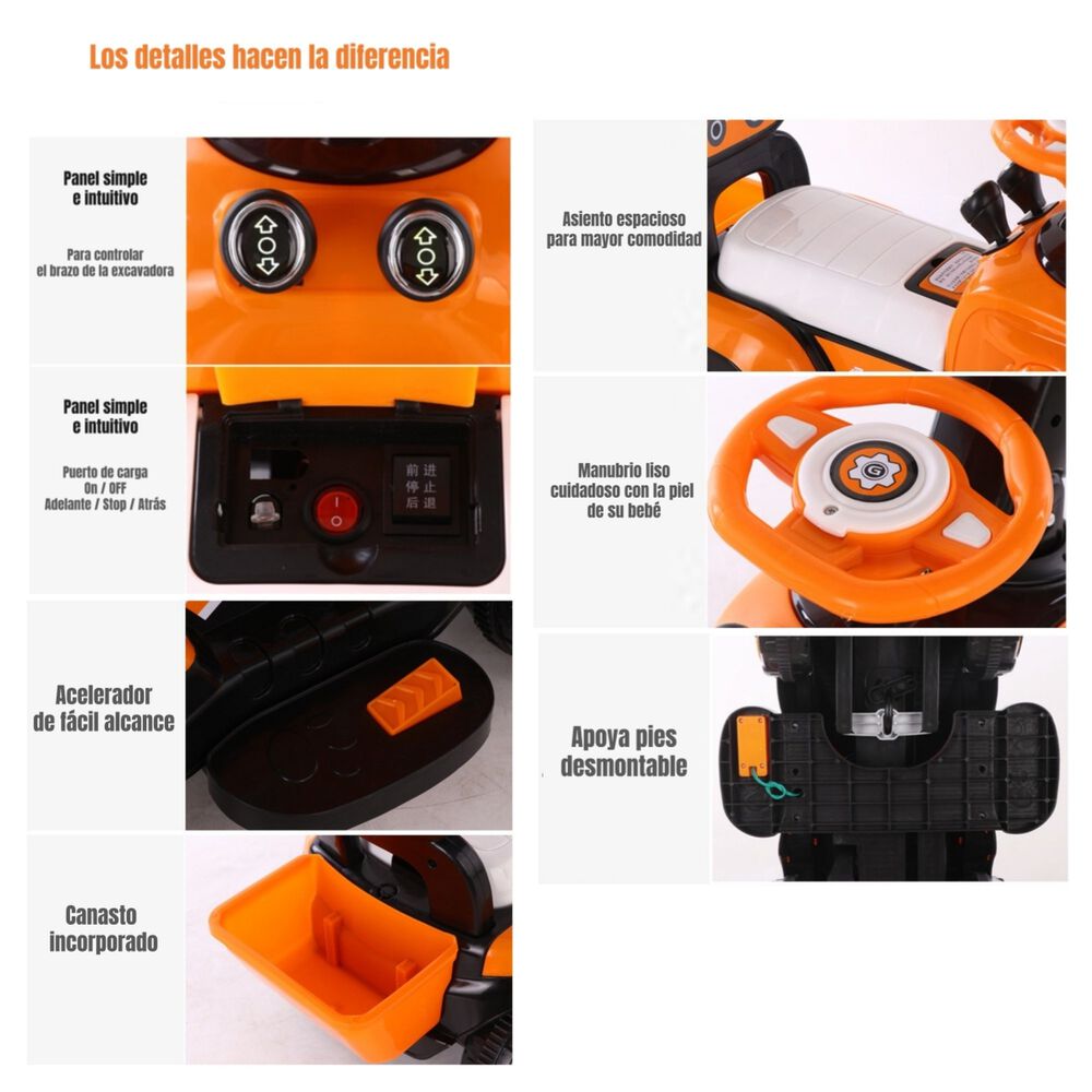 Excavadora El&eacute;ctrica Montable Luces M&uacute;sica Lubabycas Azul image number 4.0