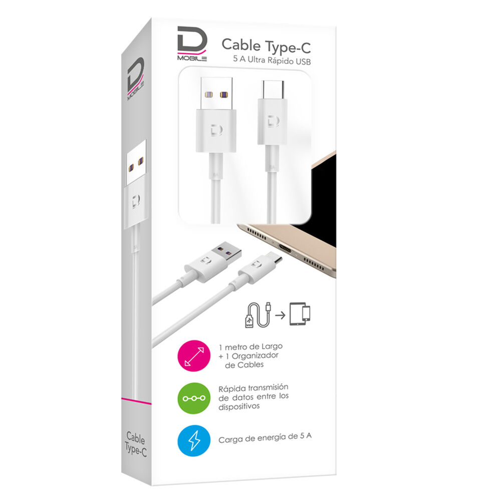 Cable Typec 5a Blanco 1 Metro Datacom Pronobel image number 0.0