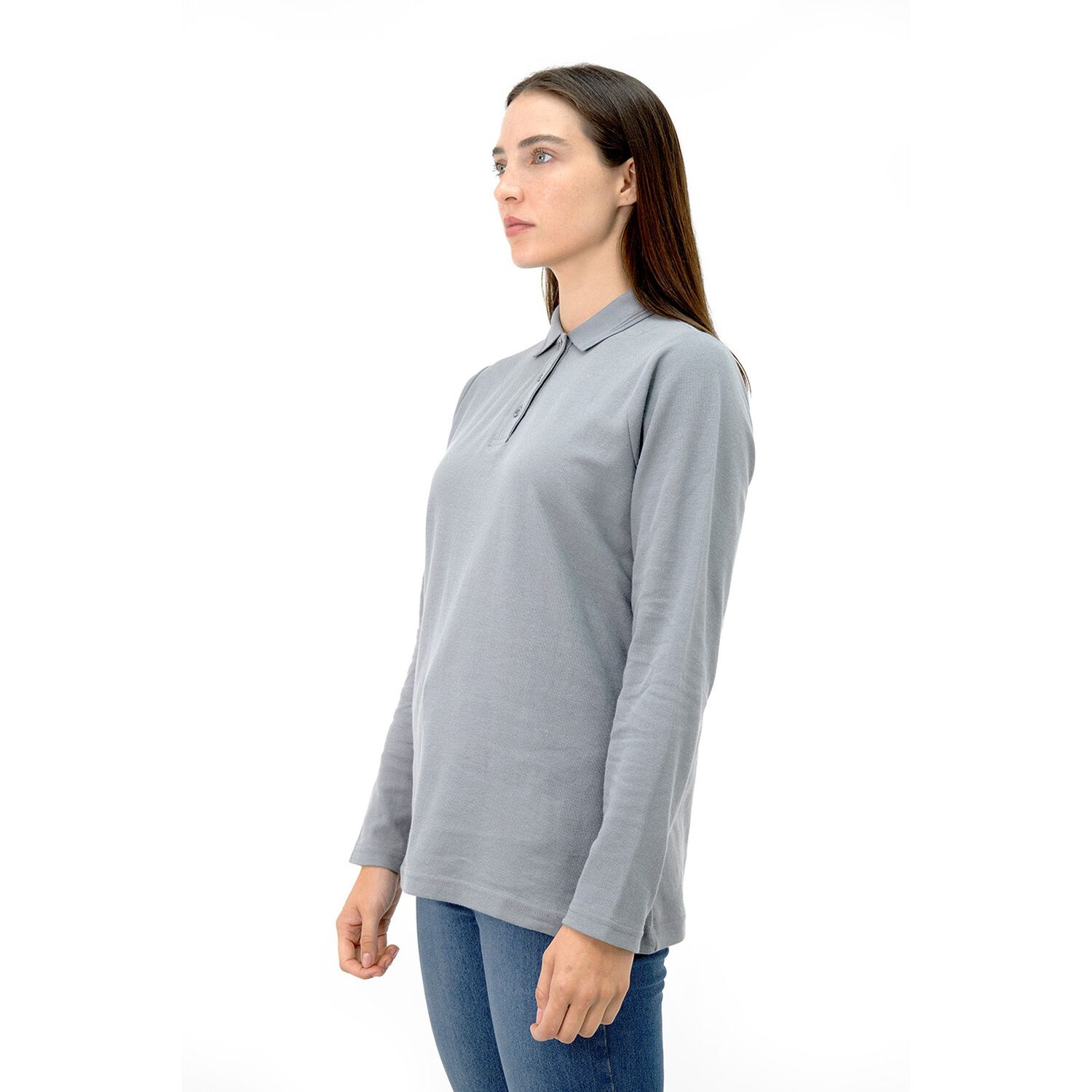 Polera Pique Quebec Manga Larga Gris Mujer image number 4.0
