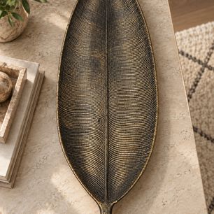 Bandeja Decorativa Forma De Hoja Estilo Moderno Organico 59 Cm Color Negro Dorado