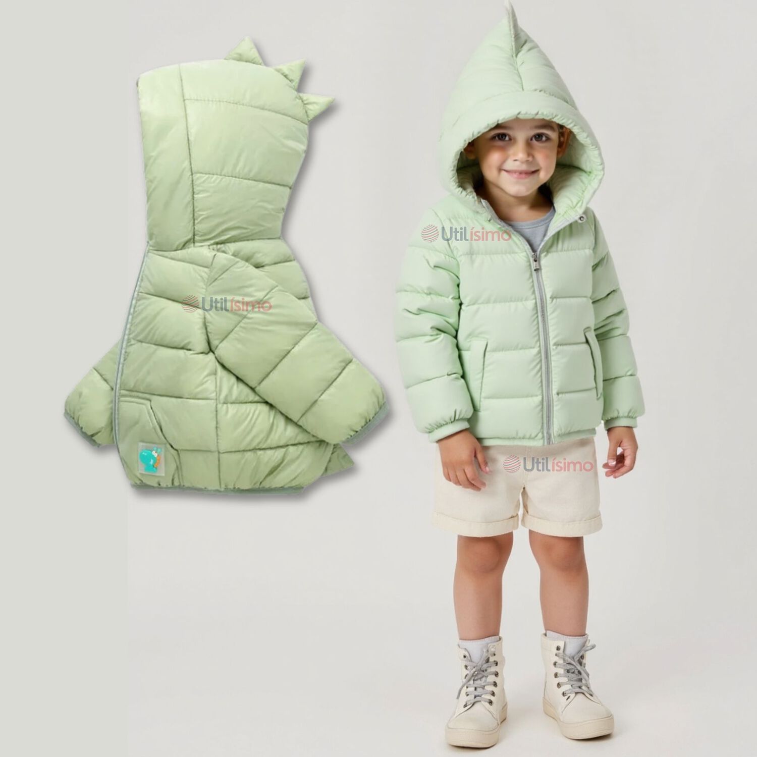 Parka Dinosaurio Con Capucha Manga Larga Ni&ntilde;o Jump Kids Verde Dinosaurio image number 0.0