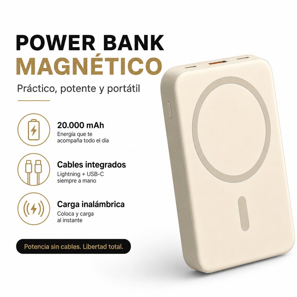 Power Bank Magn&eacute;tico 20.000 Mah Con Cables Integrados Carga R&aacute;pida Y Wireless image number 2.0