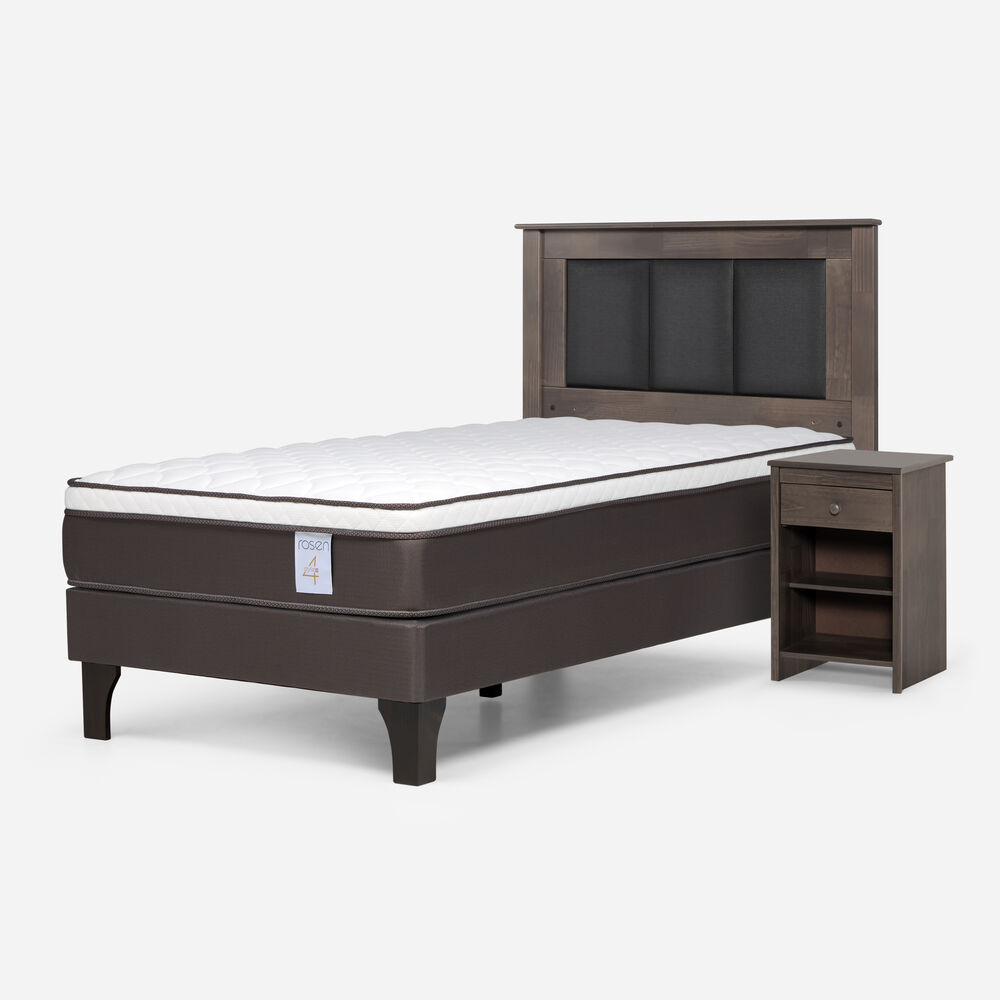 Cama Europea Rosen New Style 4 Plus / 1.5 Plazas / Base Normal  + Set Maderas Rachel Gris image number 1.0