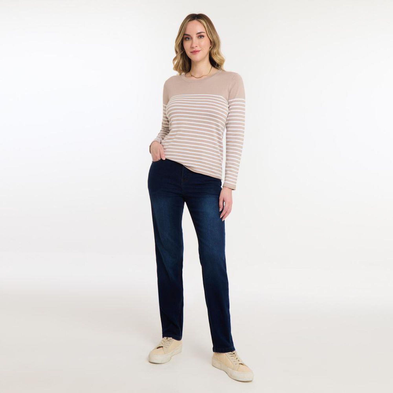 Sweater Listado Manga Larga Cuello Redondo Mujer Geeps image number 1.0