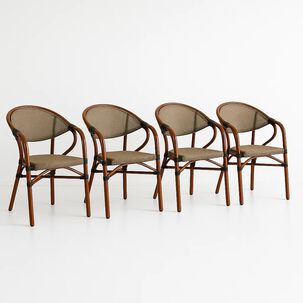 Pack De 4 Sillas Bistro Parisina Textileno Con Reposabrazos - Beige
