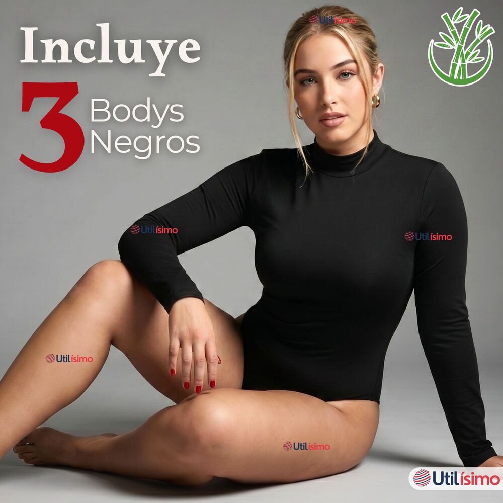 Pack 3 Bodys Manga Larga Bamb&uacute; Cuello Alto Beatle Mujer Negro image number 1.0