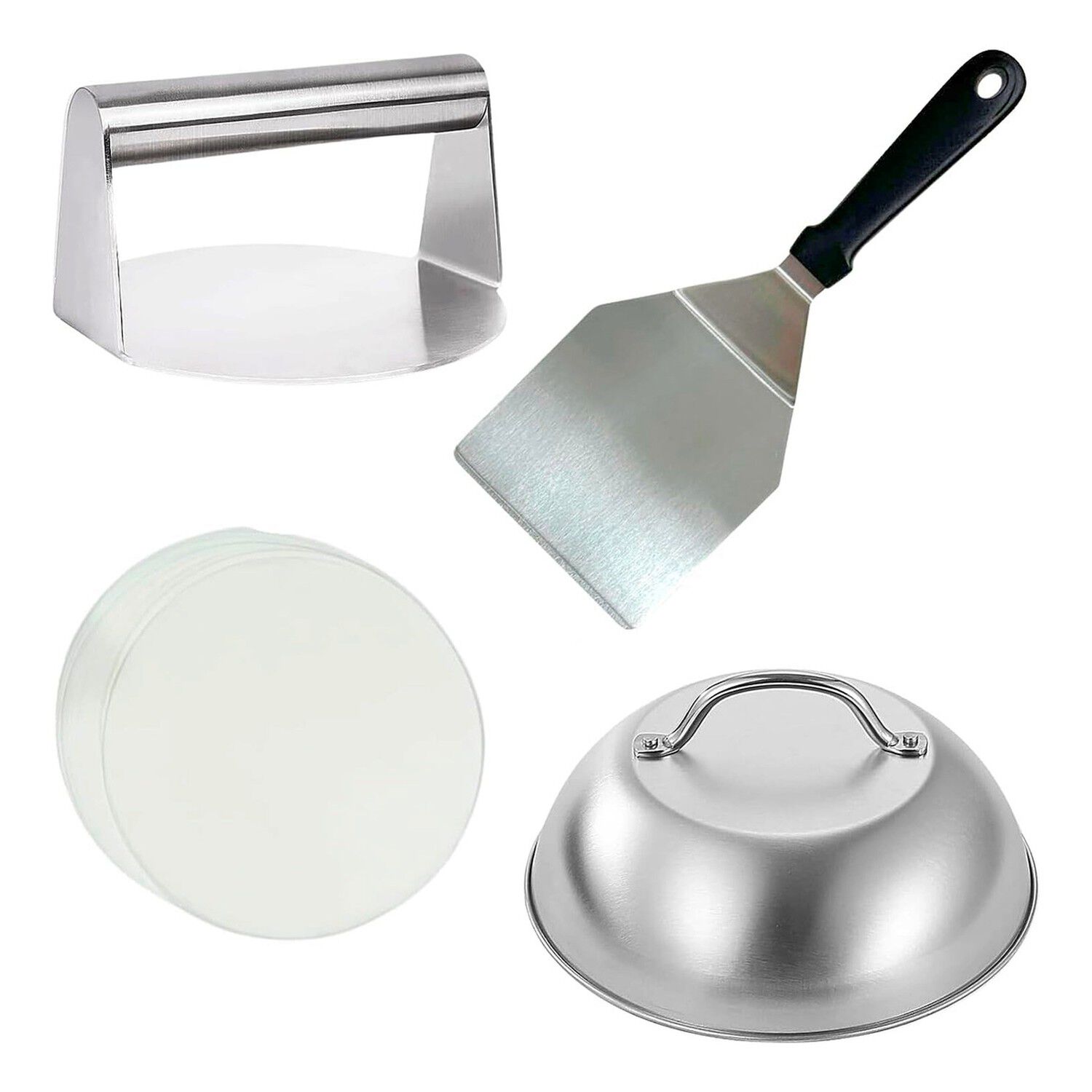 Kit Prensa Hamburguesas Acero Inoxidable 4 Piezas image number 0.0