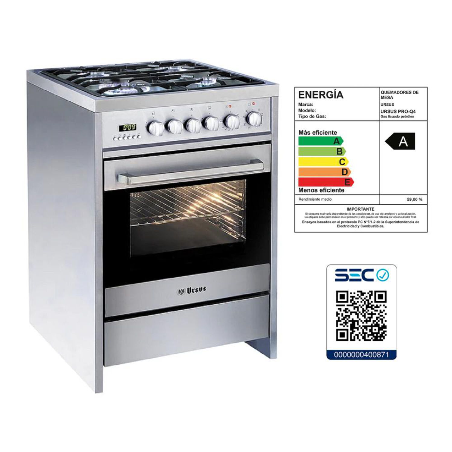 Cocina A Gas Ursus Trotter Pro-Q4 GL /4 Quemadores image number 2.0
