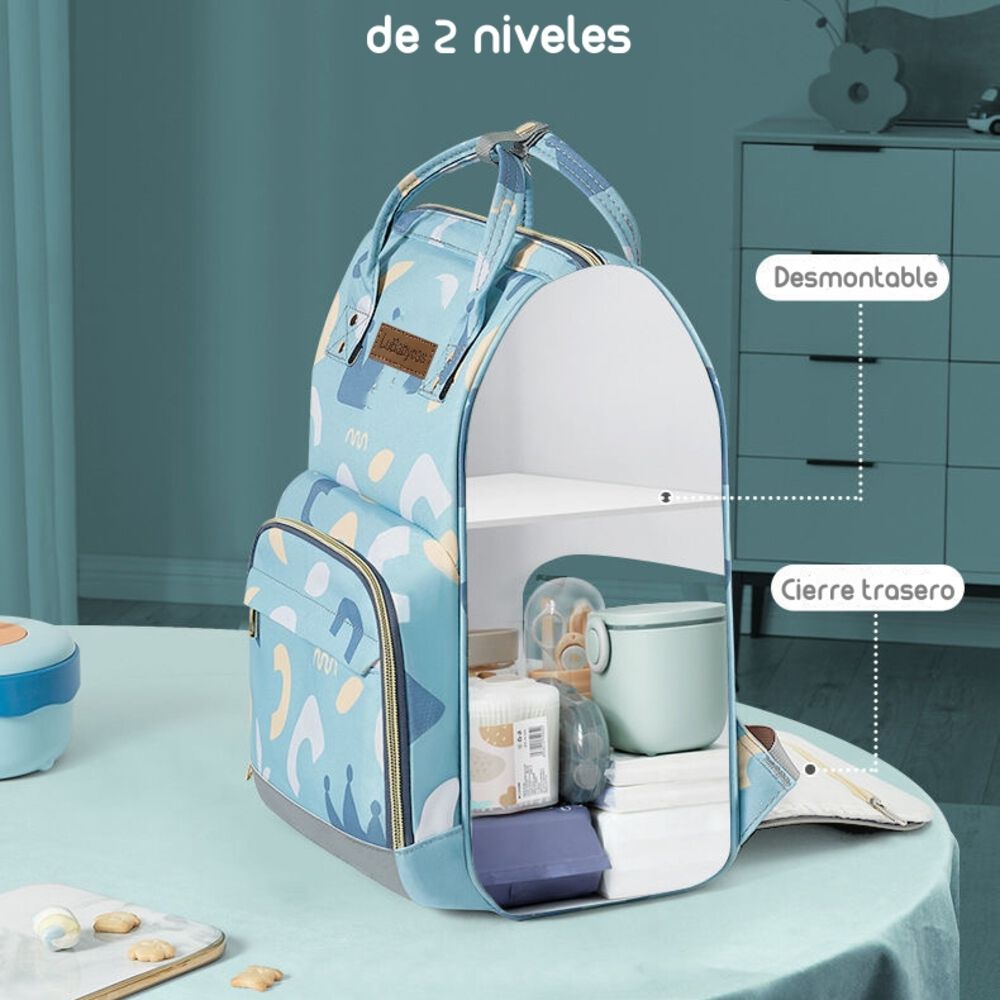 Mochila Maternal Impermeable Con Usb Lubabycas Gris image number 3.0