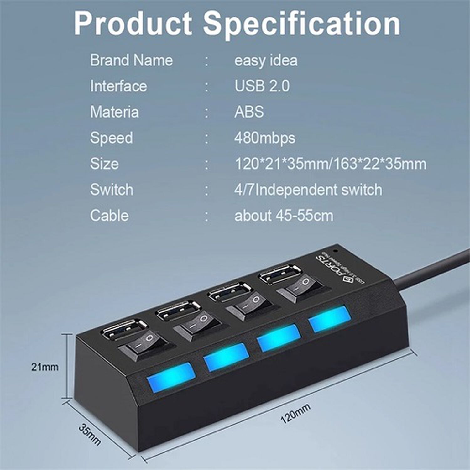 Multipuerto Hub 7 Usb Extension 7 Puertos Extensor Botones De Encendido Notebook O Pc Usb Switch Extensor Con Cable Y Power Adapter image number 4.0