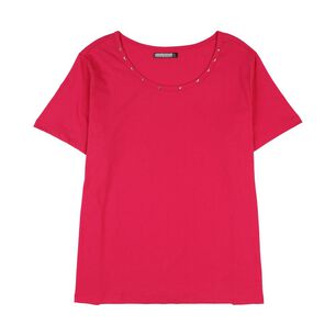 Polera Lisa Manga Corta Cuello Redondo Con Apicaci&oacute;n Mujer Lesage