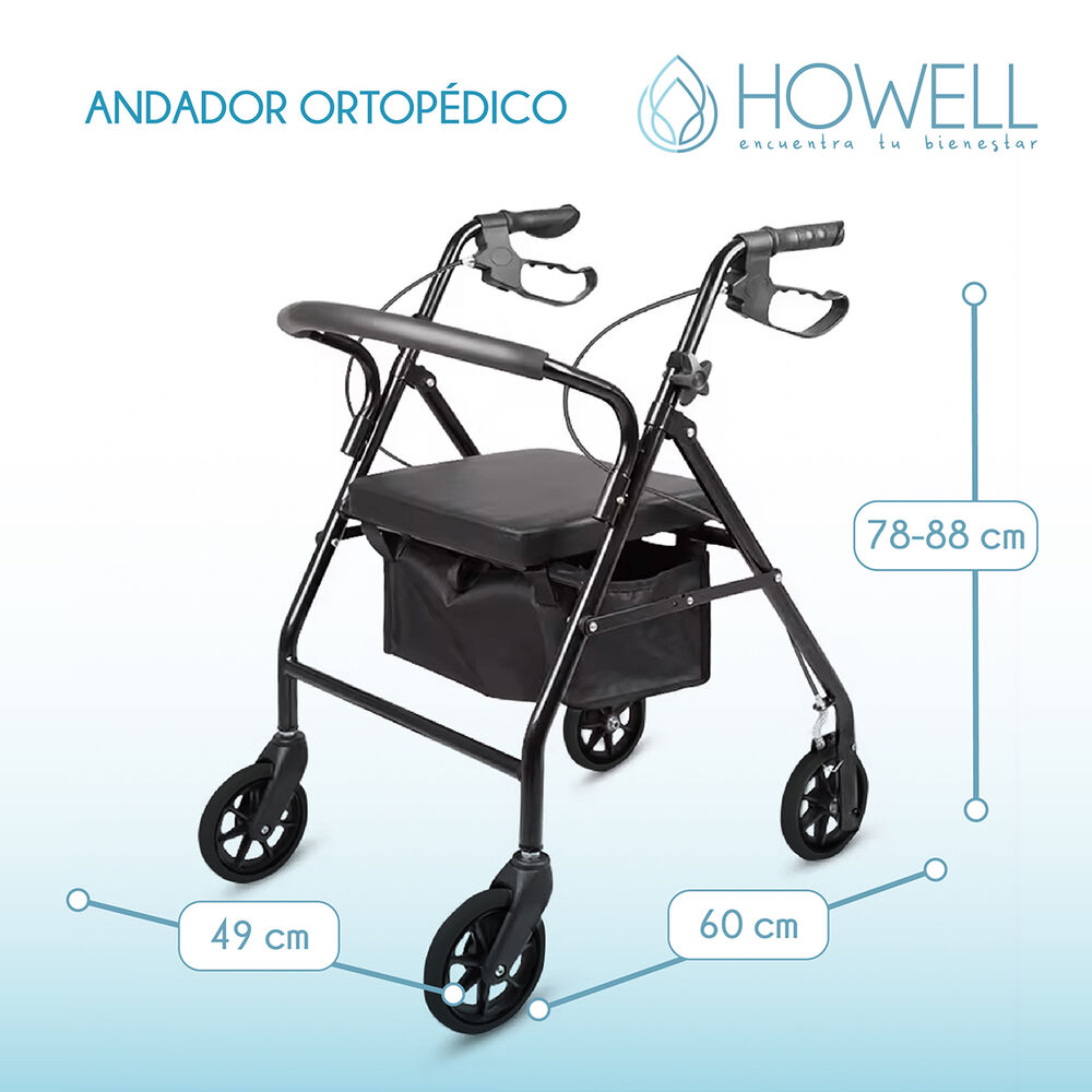 Burrito Ortopedico Andador Howell 4 Ruedas Freno Y Asiento image number 3.0