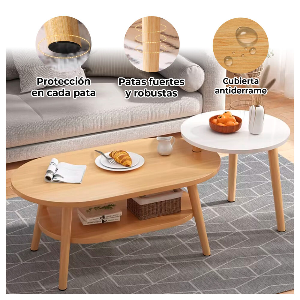 Mesa De Centro Con Mesa Auxiliar Diseño Elegante image number 1.0