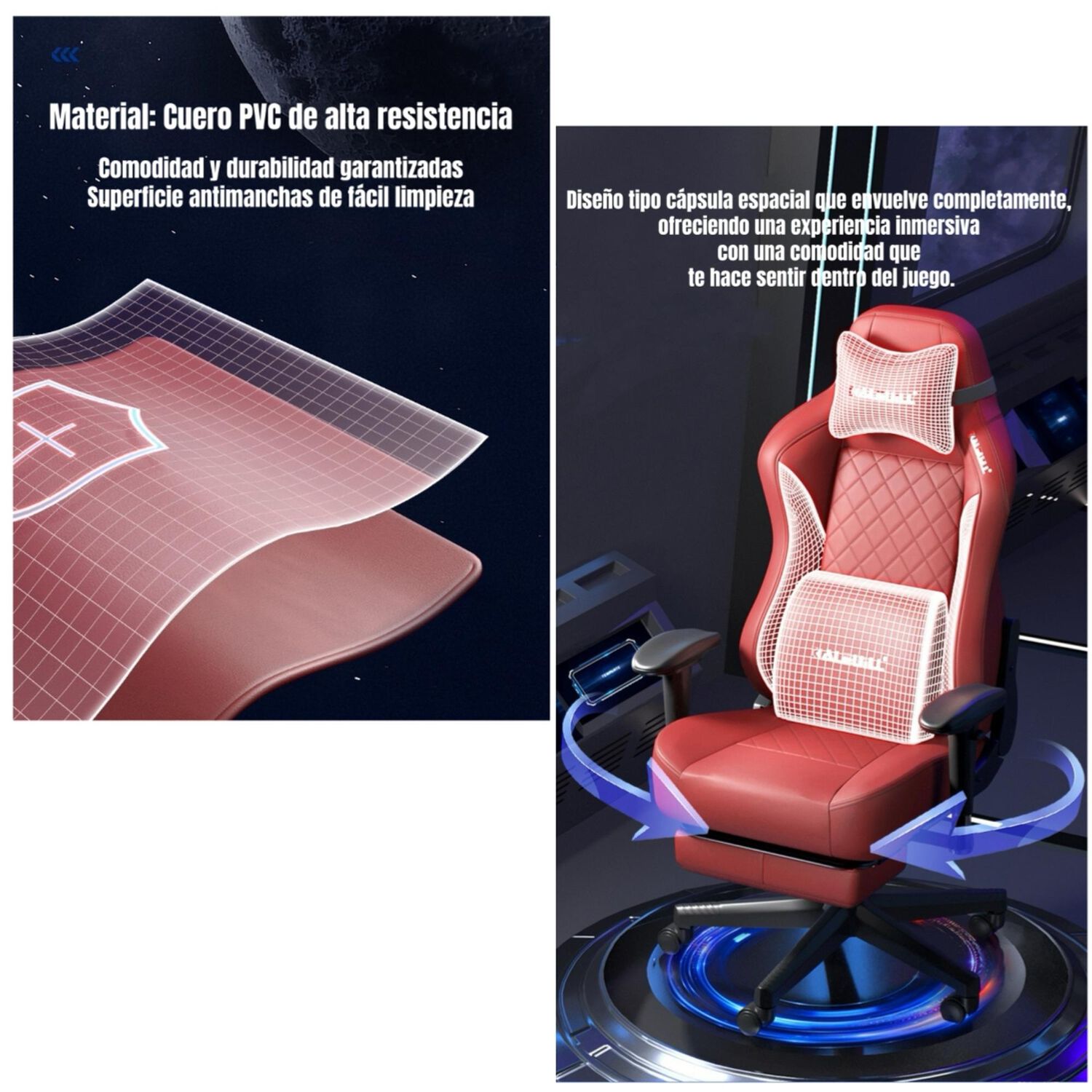 Silla Gamer Premium Reclinable Con Reposapies Power Negra image number 7.0