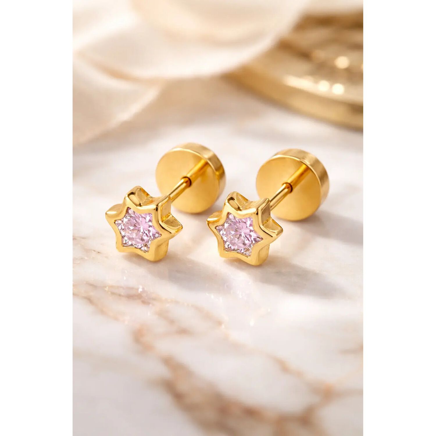 Aros Abridores Estrella 6 Puntas 5 Mm Oro 18k Circ&oacute;n Beb&eacute; image number 6.0