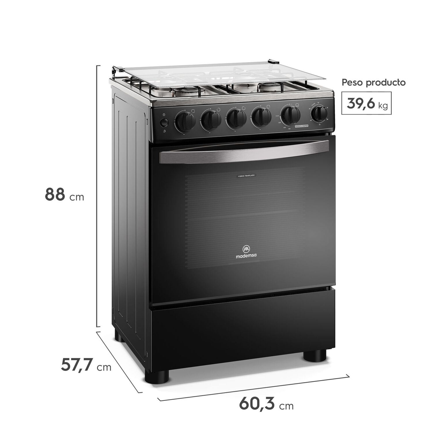Cocina A Gas 4 Platos Horno Vapor Y Temporizador Fm4tpc Negra image number 2.0