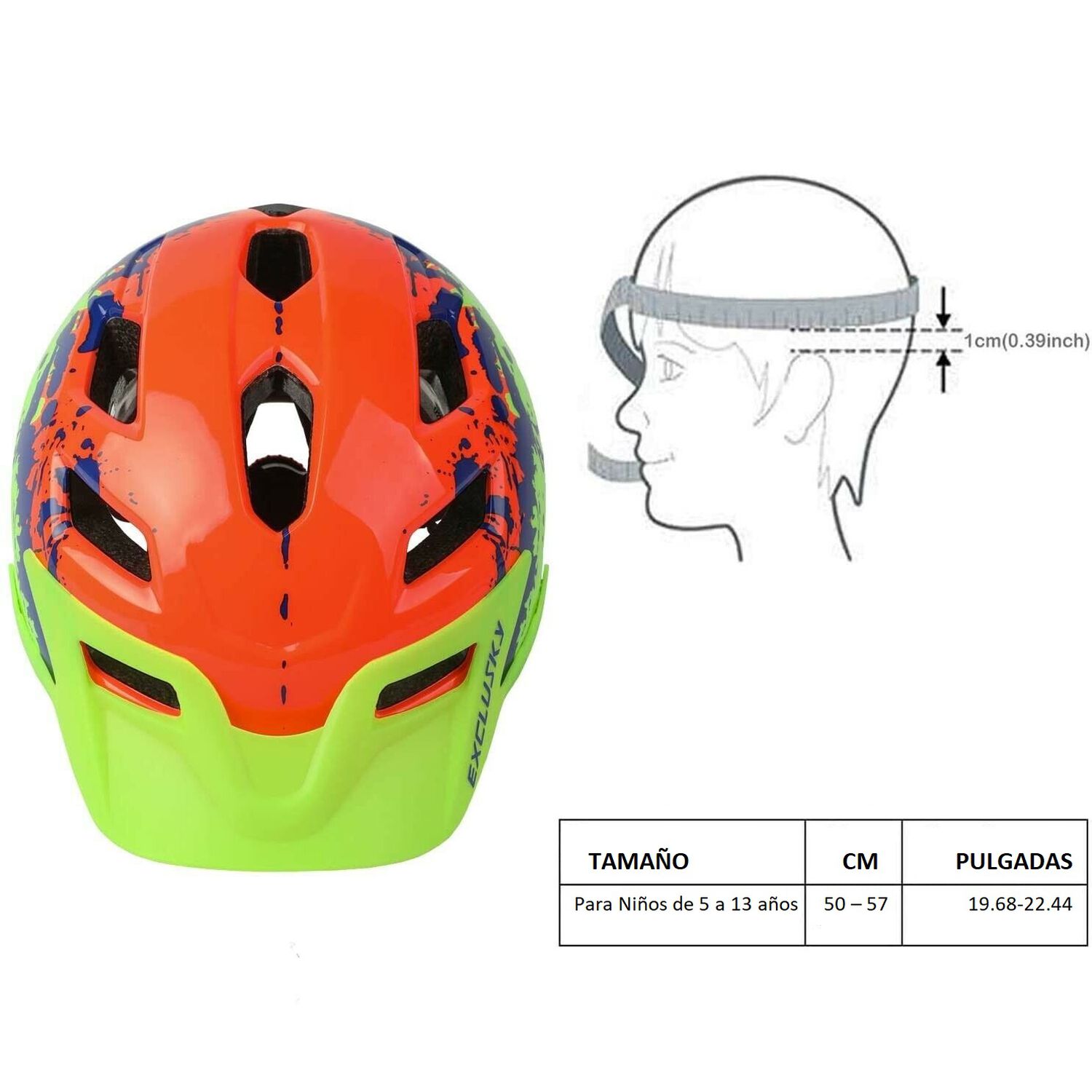 Casco Bicicleta Infantil Exclusky Naranjo Verde image number 3.0