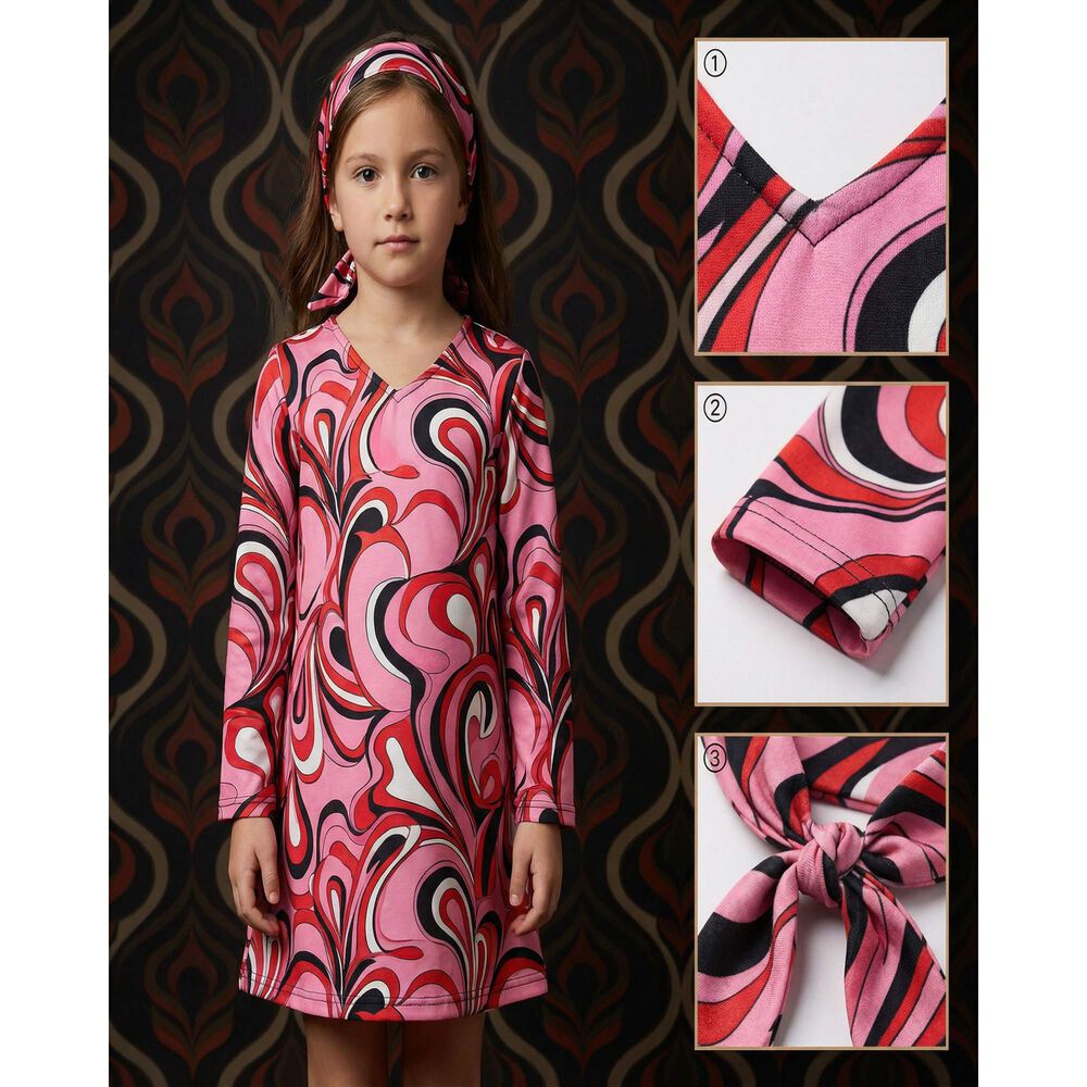 Disfraz Hippie Ni&ntilde;a A&ntilde;os Sesenta Con Vestido Psicod&eacute;lico Para Carnaval, Halloween, Fiesta Tem&aacute;tica Y Teatro image number 5.0