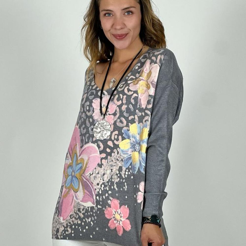 Sweater Spandex Print Y Flores image number 7.0