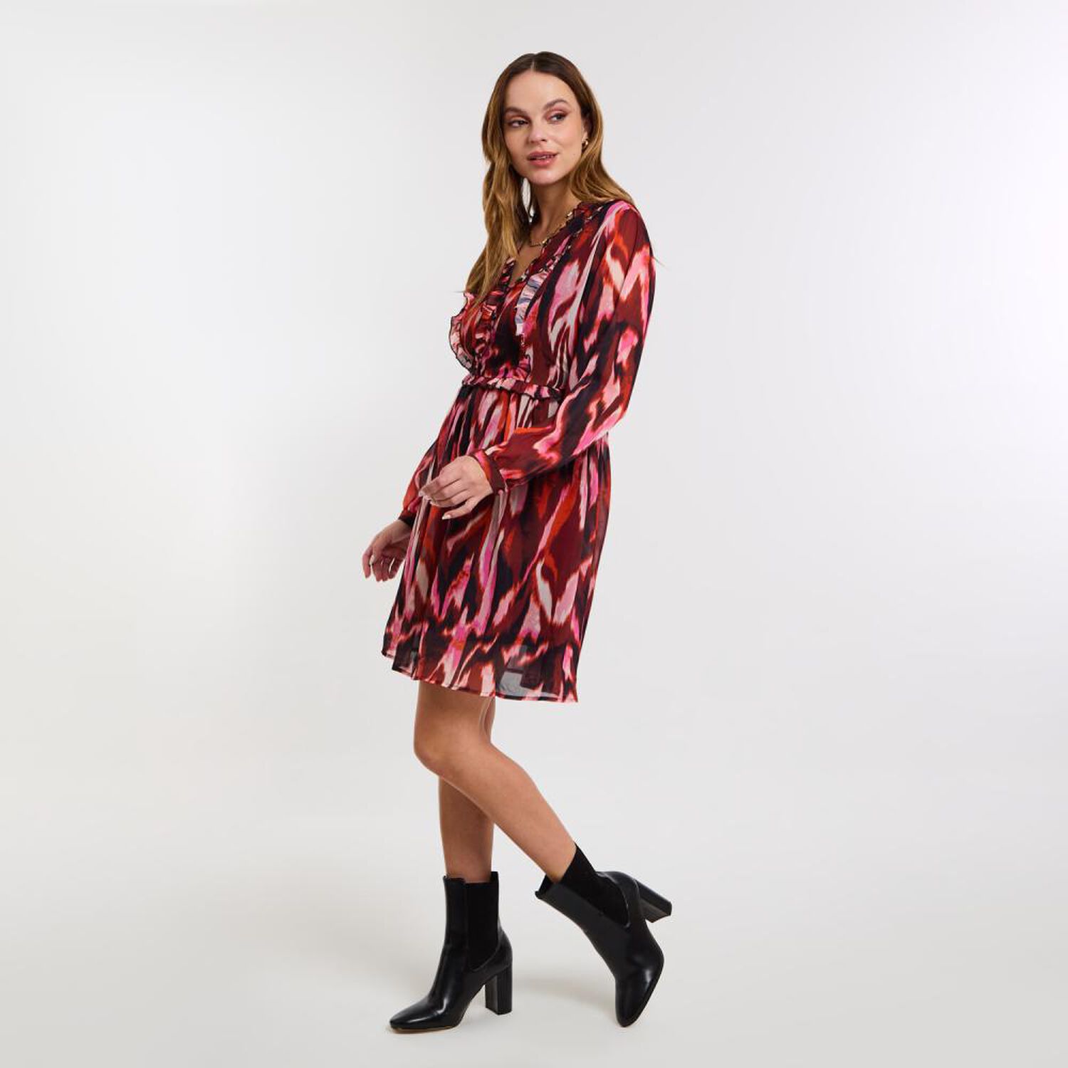 Vestido Full Print Manga Larga Cuello V Mujer Kimera image number 2.0