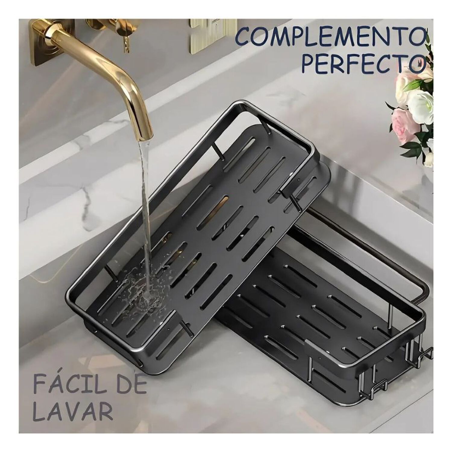 Repisa Organizador Ba&ntilde;o Ducha Adhesivo Acero Inoxidable Negro image number 4.0