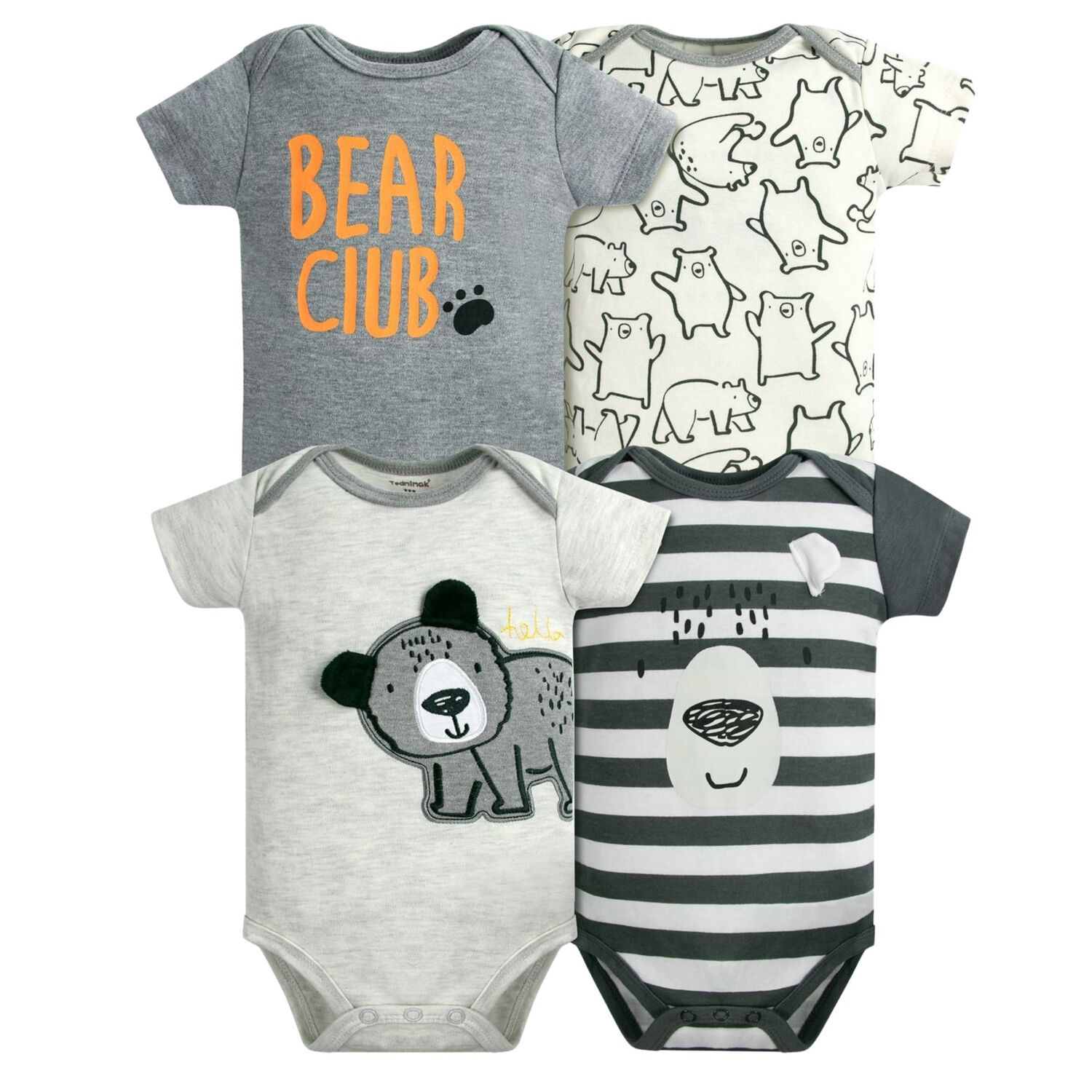 Pack 4 Bodys Ni&ntilde;o Manga Corta Tedmimak 100% Algod&oacute;n Bear Club image number 0.0