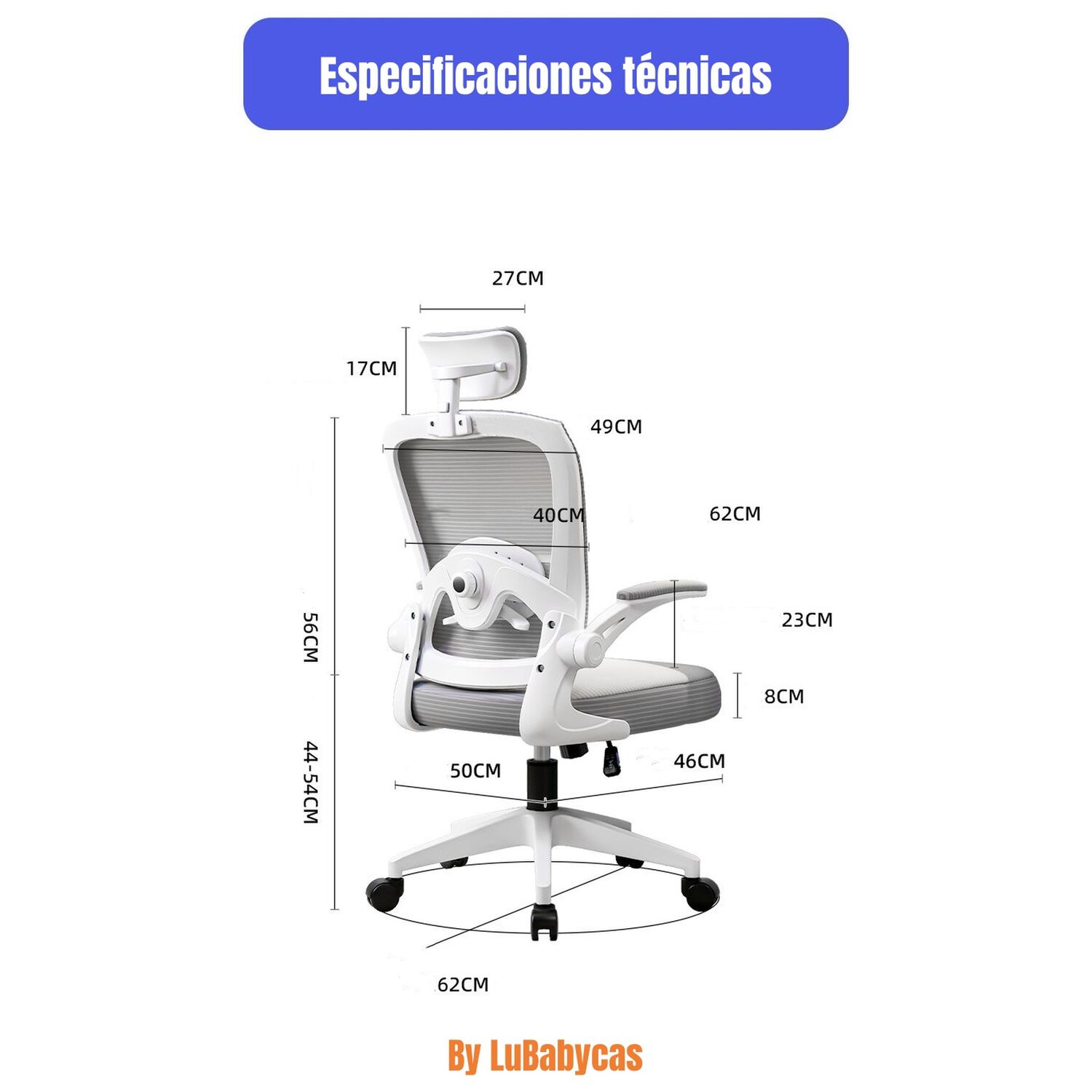 Silla De Escritorio Apoya Cabeza Negra W302 Lubabycas image number 3.0