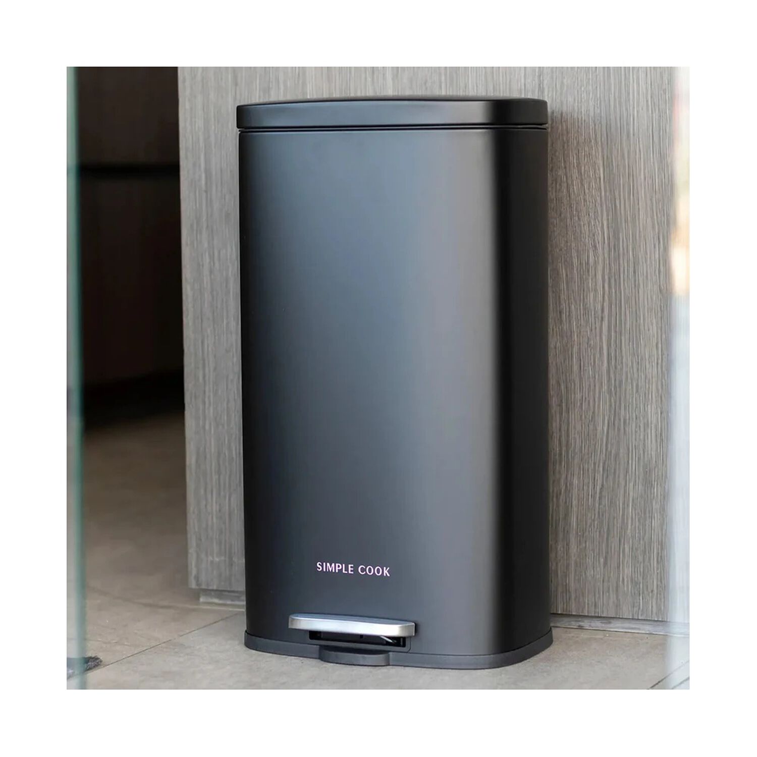 Basurero 30l Con Pedal Negro Mate Simple Cook image number 1.0