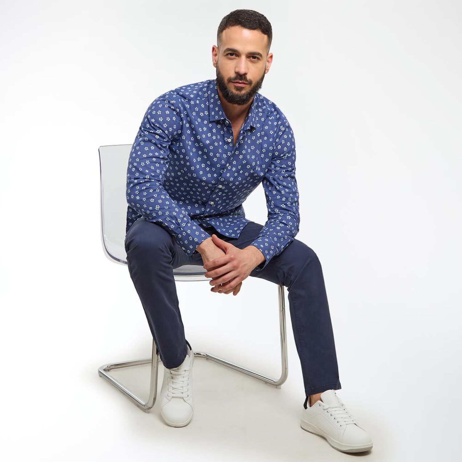Camisa Lino Slim Fit Manga Larga Hombre Az Black image number 1.0