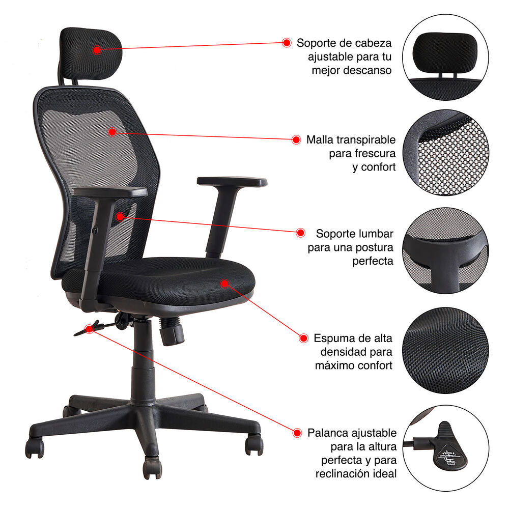Silla De Oficina Ergonométrica Design Ergo Full - Negro image number 2.0