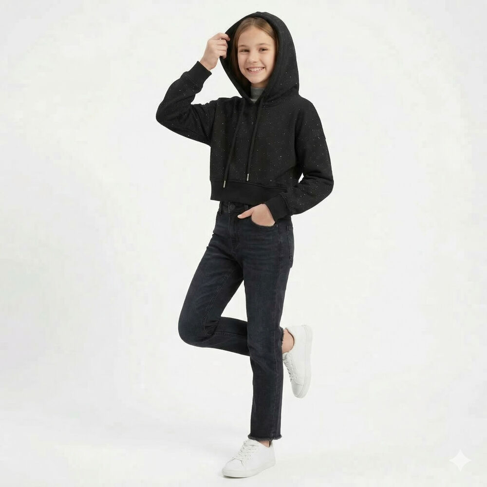 Poler&oacute;n Crop Juvenil Con Capucha Dise&ntilde;os Brillantes image number 3.0