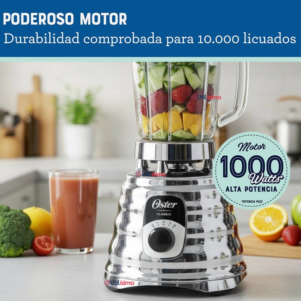 Licuadora Cl&aacute;sica Oster Cromo Con Perilla Ergon&oacute;mica De 3 Velocidades Blst4655 image number 1.0