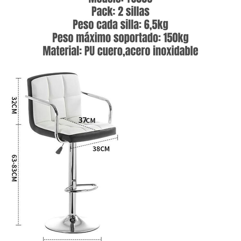 Pack 2 Sillas Piso Bar Negra Altura Regulable Ecocuero Yc069 image number 2.0