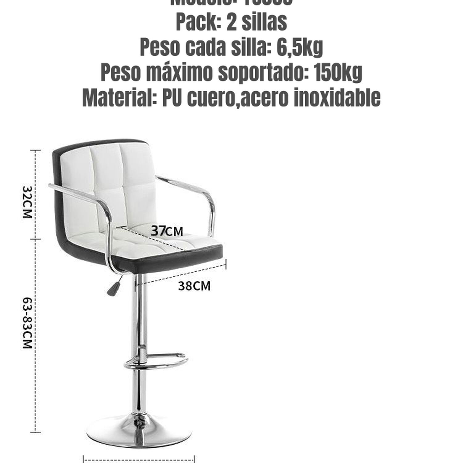 Pack 2 Sillas Piso Bar Negra Altura Regulable Ecocuero Yc069 image number 2.0