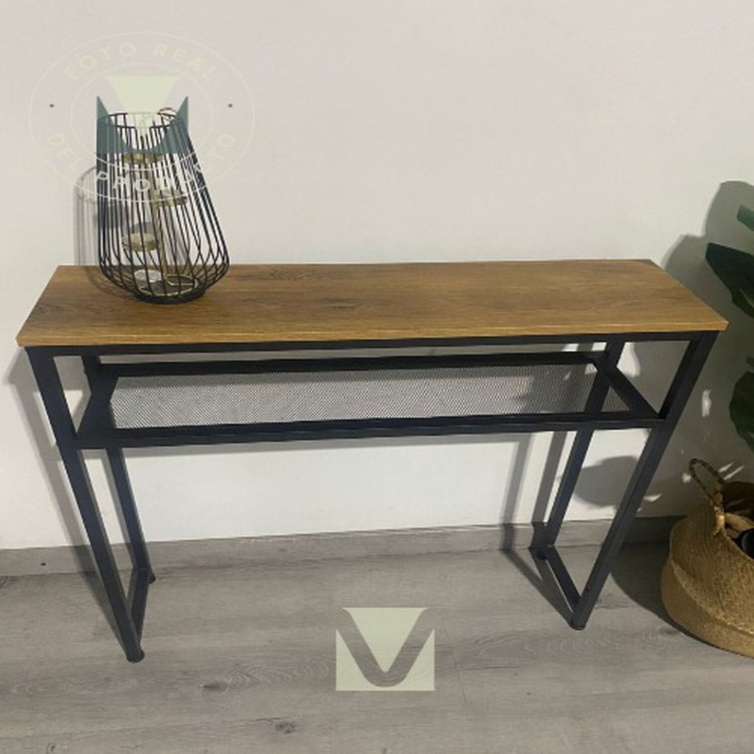 Arrimo Moderno 80 Cm Mdf Con Estructura Met&aacute;lica Y Repisa image number 2.0