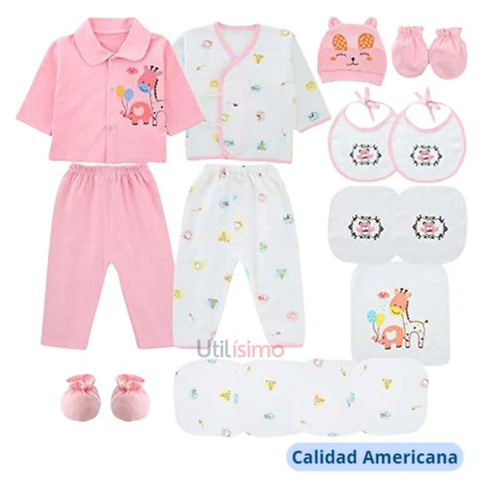 Set 18 Piezas Ajuar Niña Jirafa Elefante Rosa Jump Kids 100% Algodón image number 0.0