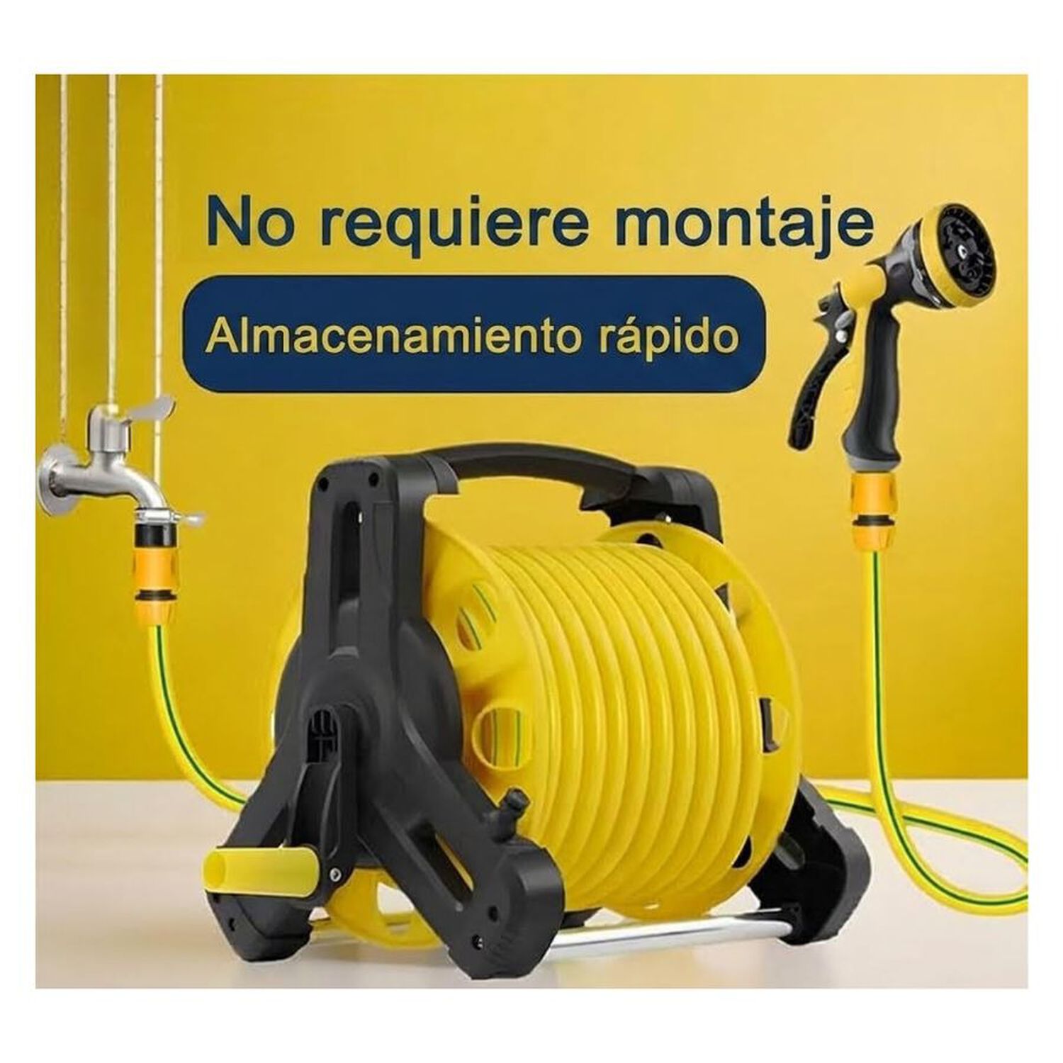 Manguera Retractil Multiuso Con Riel Para Jardin 15m Amarilla image number 2.0