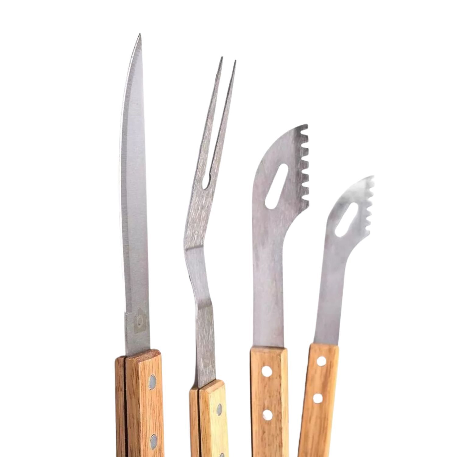 Set Parrillero 3 Pzs Espatula Horquilla Pinza 39cm Mango Madera image number 2.0