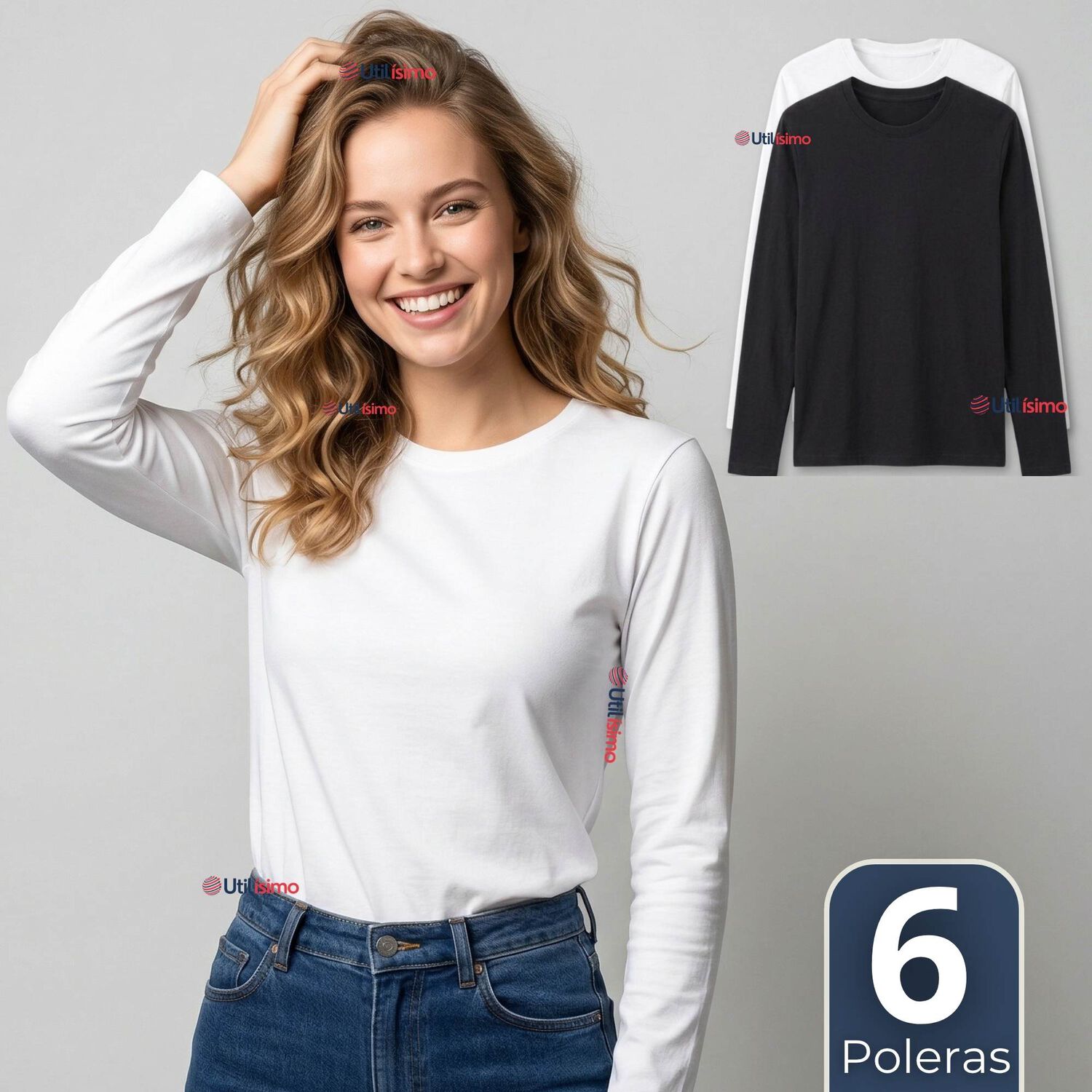Pack 6 Camisetas Poleras Polar Primera Capa Manga Larga Colores Surtidos Mujer image number 0.0