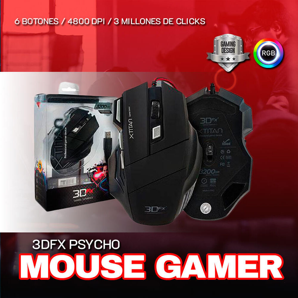 Mouse Gamer 3dfx Xtitan 7518 3200 Dpi Usb Negro image number 4.0