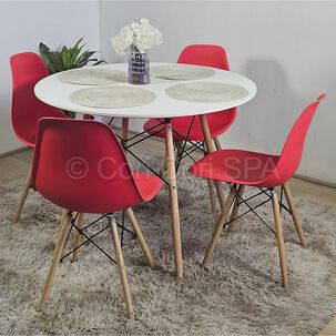 Juego De Comedor Mesa Eames Blanca 100cms + 4 Sillas Eames Rojo