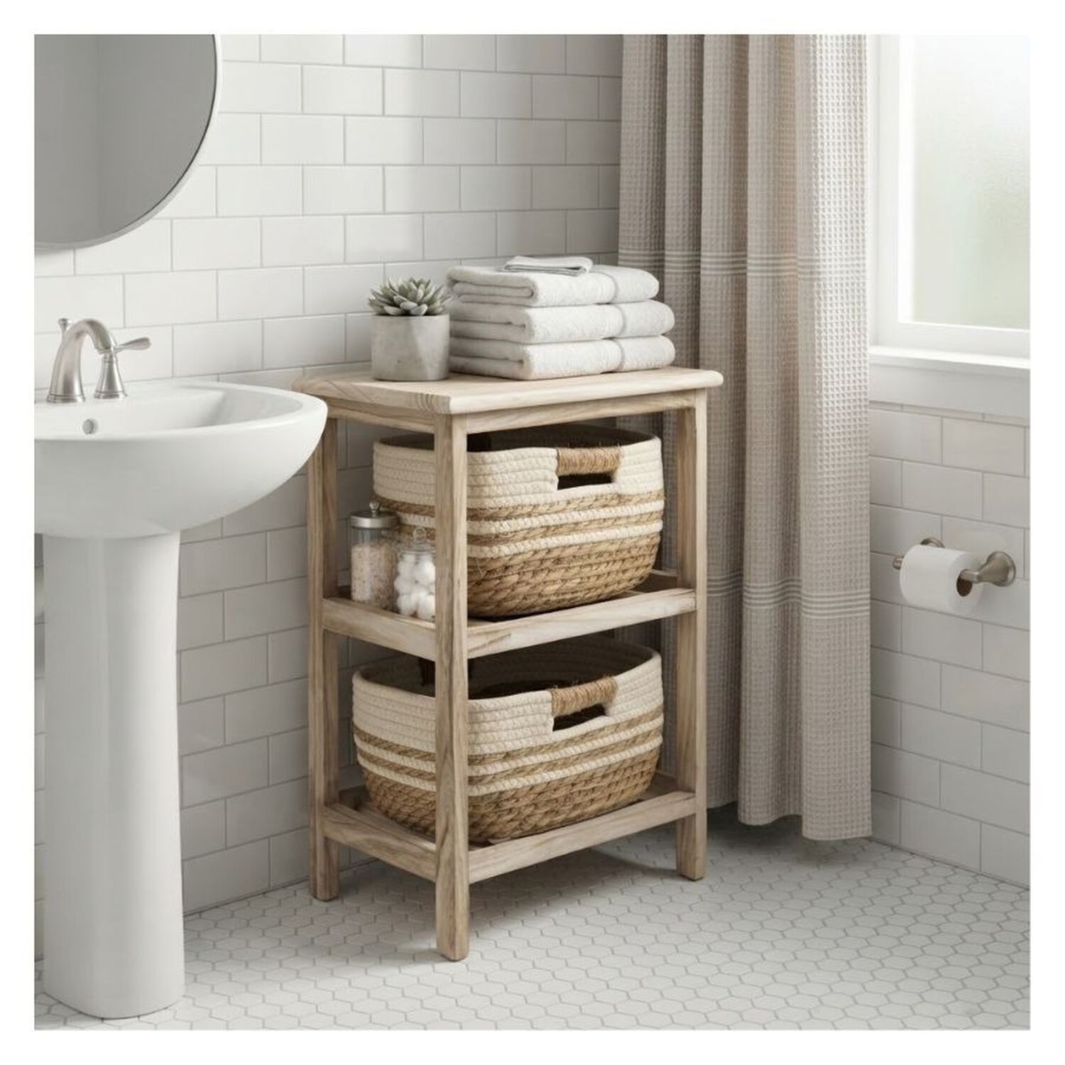 Mueble Organizador R&uacute;stico Madera Con Cestas Tejidas Living image number 4.0