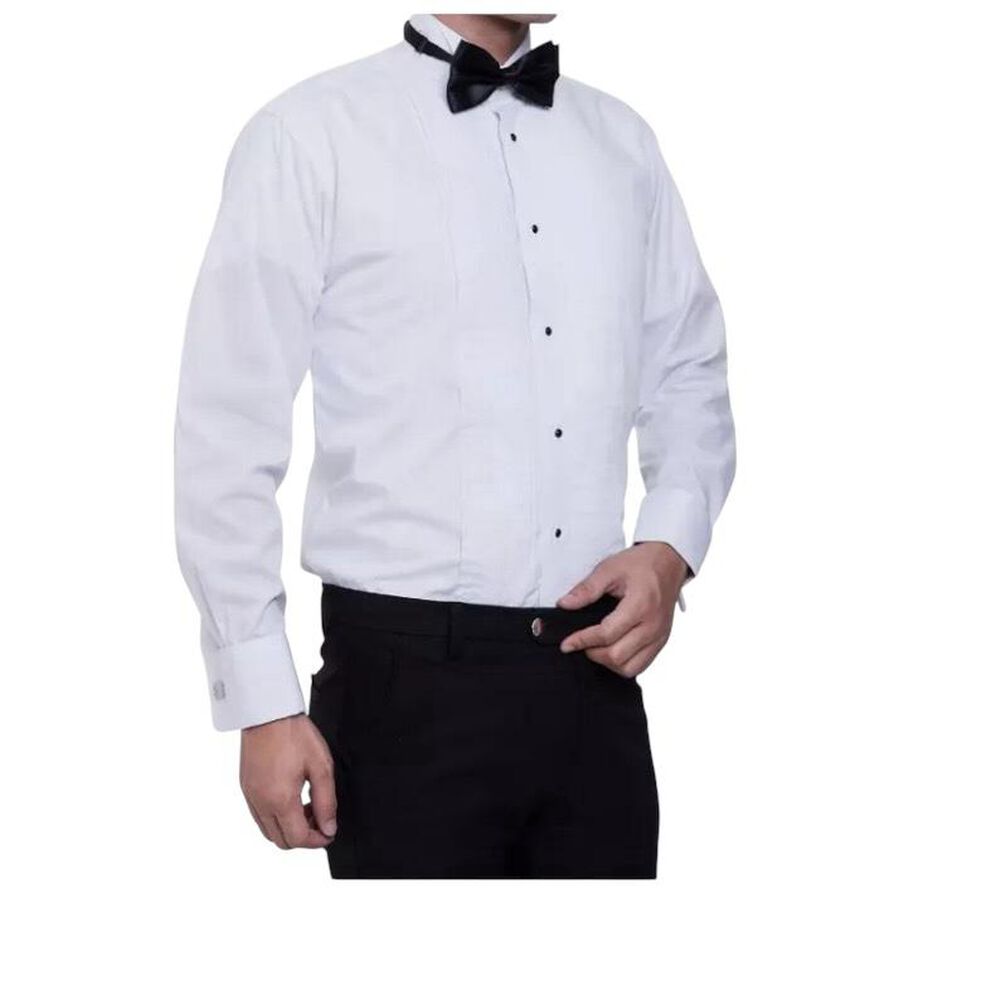 Camisa Blanca Plisada Cuello Polama Para Novios Y Otros Eventos image number 1.0