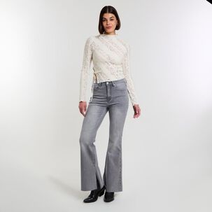 Polera Encaje Manga Larga Cuello Alto Mujer Rolly Go